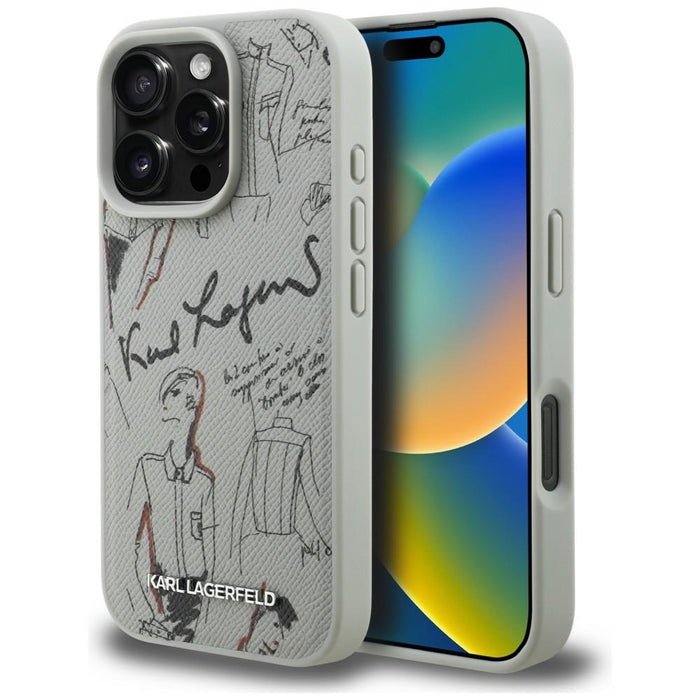 Кейс MagSafe с шарка и лого на Karl Lagerfeld за iPhone 16 Pro Max - сив