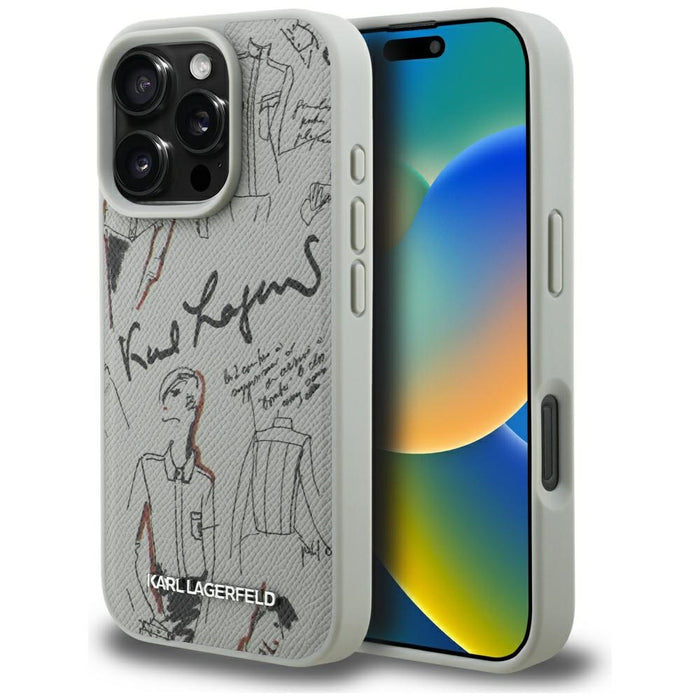 Кейс MagSafe с шарка и лого на Karl Lagerfeld за iPhone 16 Pro - сив