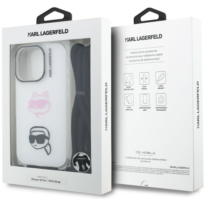Кейс Karl Lagerfeld IML Crossbody Karl&Choupette Head за iPhone 16 Pro - бял