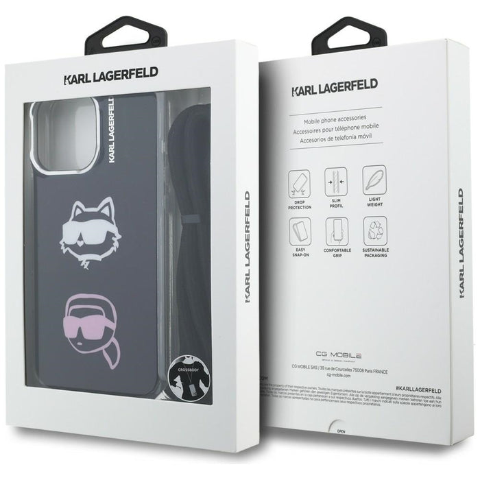 Кейс Karl Lagerfeld IML Crossbody Karl&Choupette Head за iPhone 16 Pro - черен