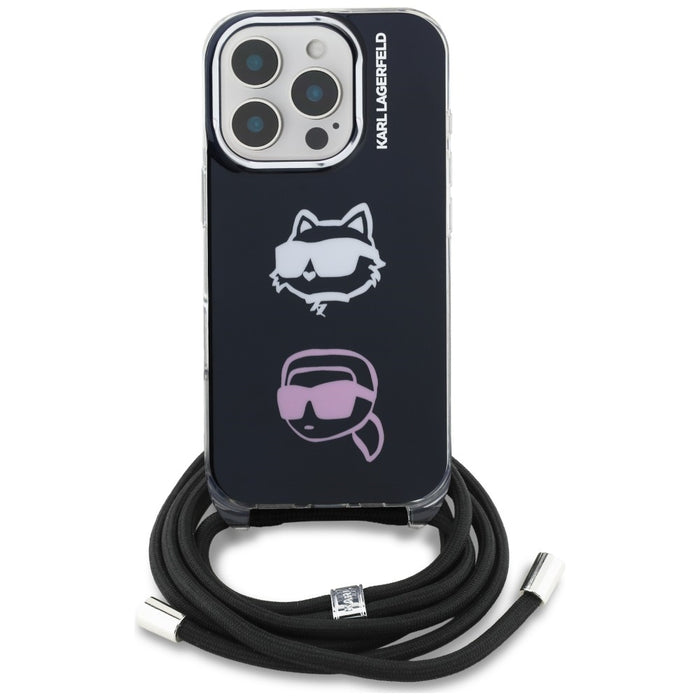 Кейс Karl Lagerfeld IML Crossbody Karl&Choupette Head за iPhone 16 Pro - черен