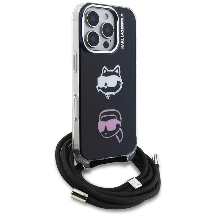 Кейс Karl Lagerfeld IML Crossbody Karl&Choupette Head за iPhone 16 Pro - черен