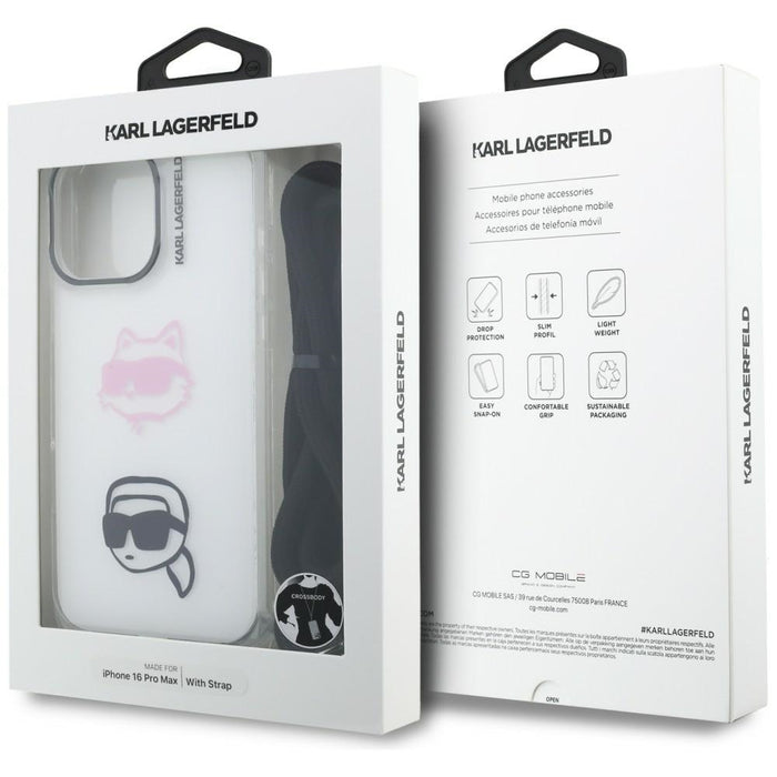 Кейс Karl Lagerfeld IML Crossbody Karl&Choupette Head за iPhone 16 Pro Max - бял