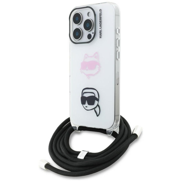Кейс Karl Lagerfeld IML Crossbody Karl&Choupette Head за iPhone 16 Pro Max - бял