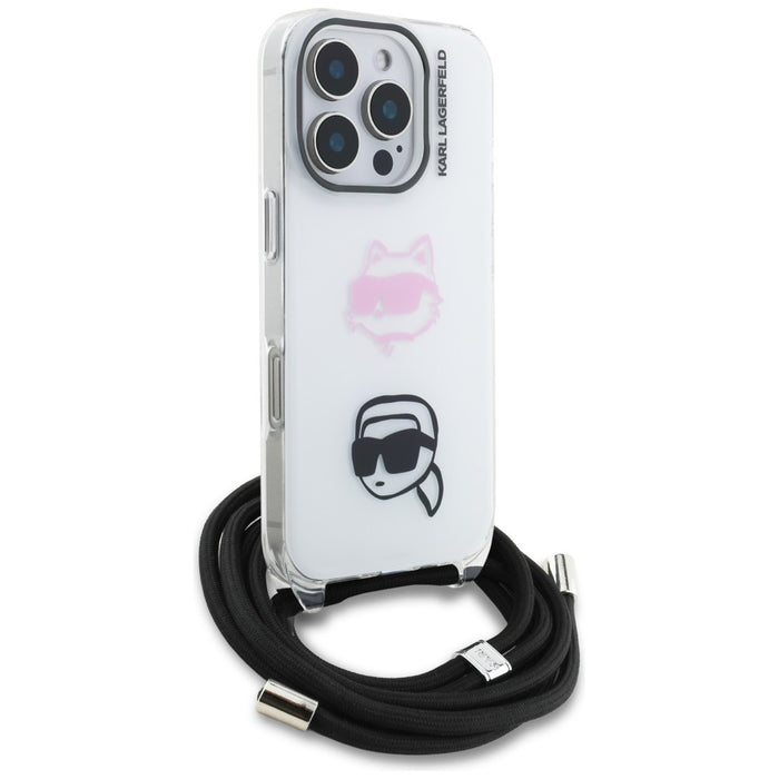 Кейс Karl Lagerfeld IML Crossbody Karl&Choupette Head за iPhone 16 Pro Max - бял