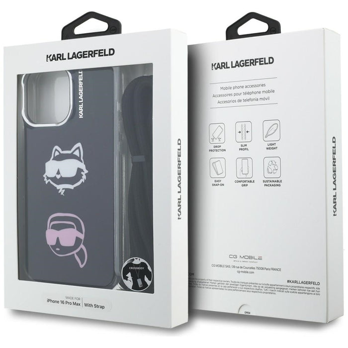 Кейс Karl Lagerfeld IML Crossbody Karl&Choupette Head за iPhone 16 Pro Max - черен