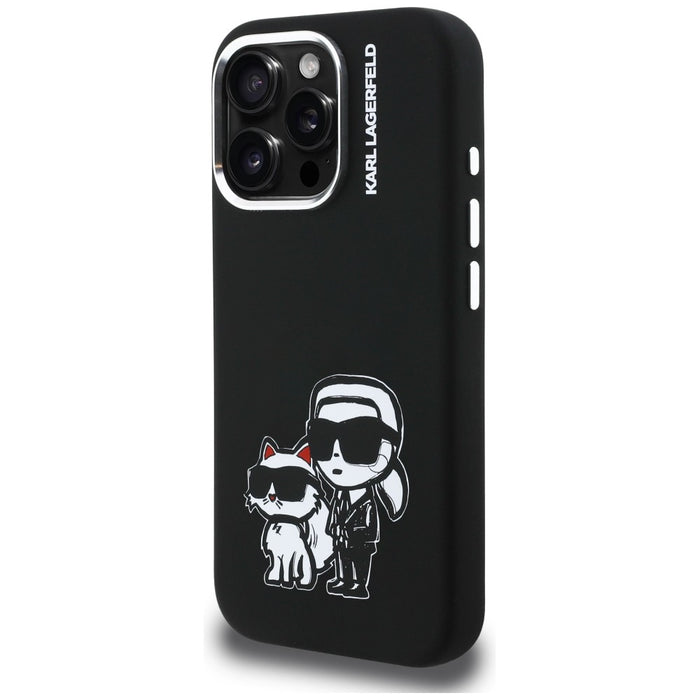 Силиконов калъф Karl Lagerfeld Karl&Choupette Sketch MagSafe за iPhone 16 Pro - черен
