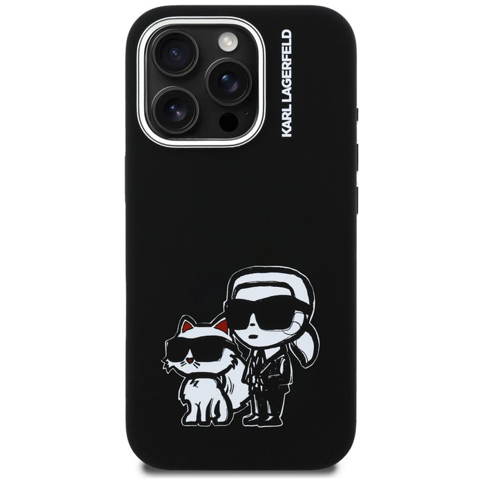 Силиконов калъф Karl Lagerfeld Karl&Choupette Sketch MagSafe за iPhone 16 Pro - черен