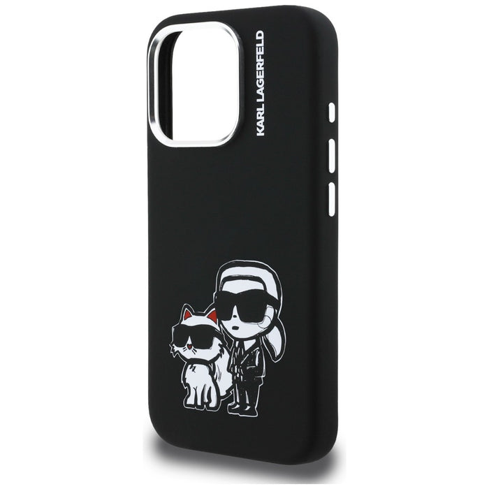 Силиконов калъф Karl Lagerfeld Karl&Choupette Sketch MagSafe за iPhone 16 Pro - черен