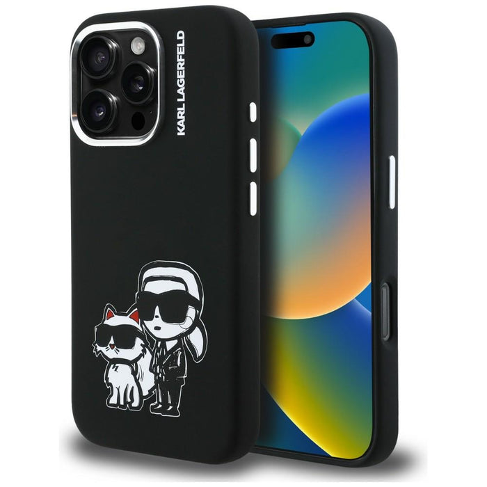 Силиконов калъф Karl Lagerfeld Karl&Choupette Sketch MagSafe за iPhone 16 Pro - черен