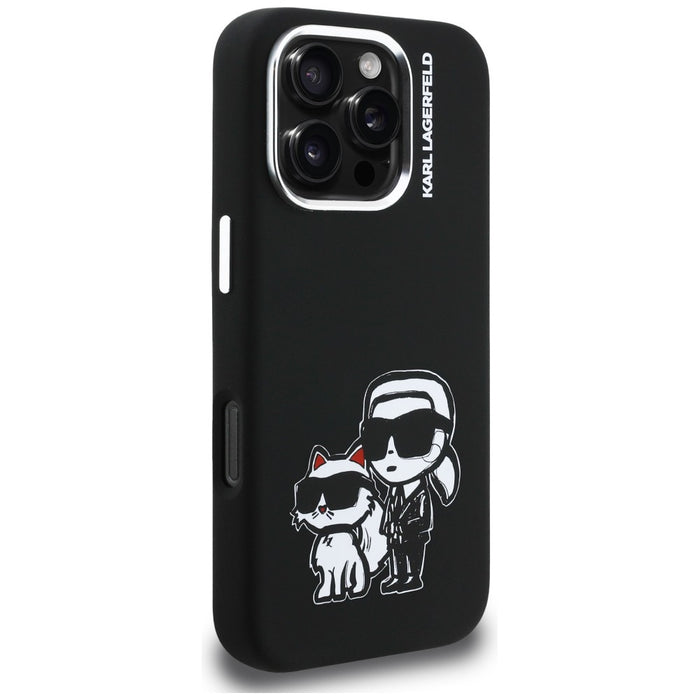 Силиконов калъф Karl Lagerfeld Karl&Choupette Sketch MagSafe за iPhone 16 Pro - черен