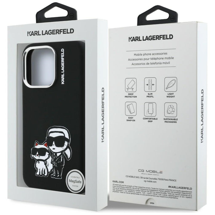 Силиконов калъф Karl Lagerfeld Karl&Choupette Sketch MagSafe за iPhone 16 Pro - черен