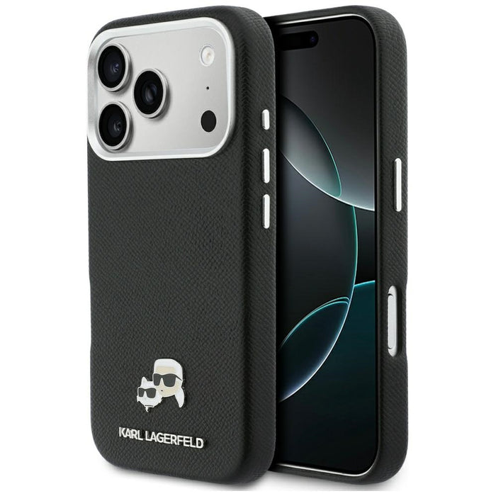Калъф Karl Lagerfeld Karl & Choupette Head Pins Saffiano MagSafe за iPhone 17 Pro Max - черен