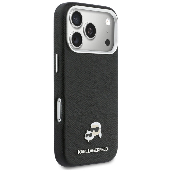 Калъф Karl Lagerfeld Karl & Choupette Head Pins Saffiano MagSafe за iPhone 17 Pro Max - черен