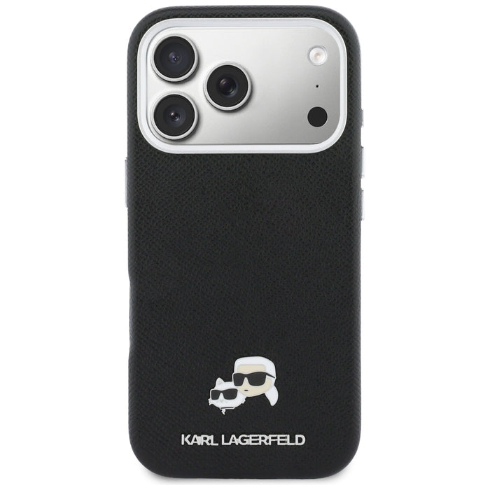 Калъф Karl Lagerfeld Karl & Choupette Head Pins Saffiano MagSafe за iPhone 17 Pro Max - черен