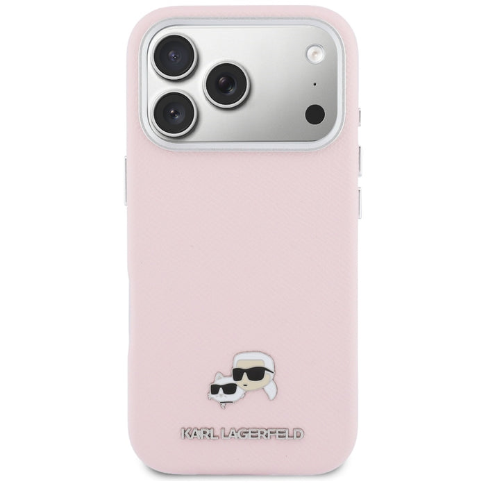 Калъф Karl Lagerfeld Karl & Choupette Head Pins Saffiano MagSafe за iPhone 17 Pro Max - розов