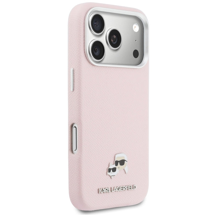 Кейс Karl Lagerfeld Karl & Choupette Head Pins Saffiano MagSafe за iPhone 17 Pro - розов
