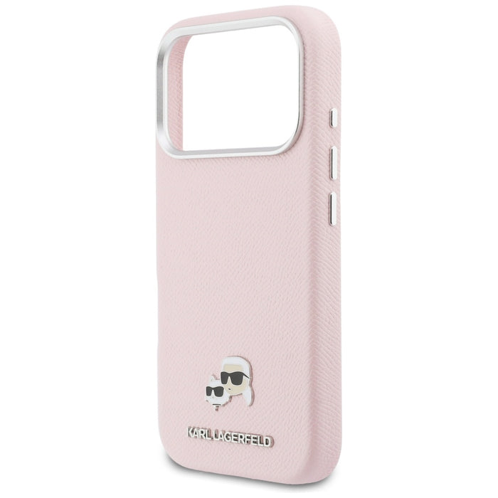 Кейс Karl Lagerfeld Karl & Choupette Head Pins Saffiano MagSafe за iPhone 17 Pro - розов