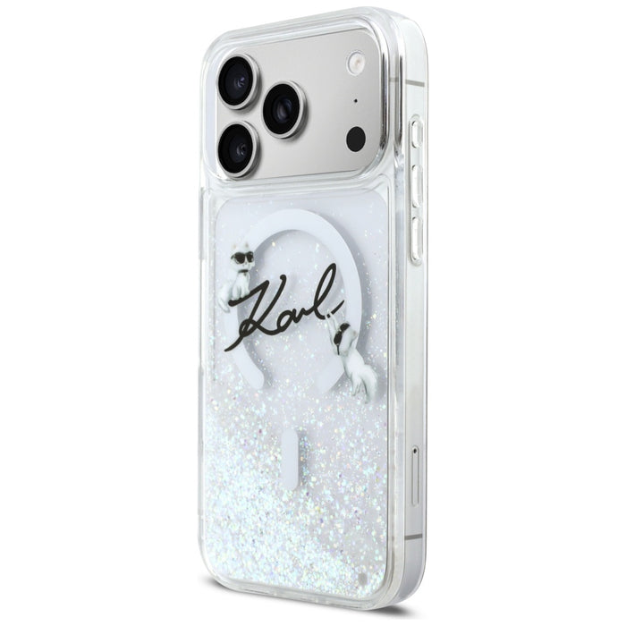 Кейс Karl Lagerfeld Liquid Glitter с лого на Karl Script за iPhone 17 Pro Max - прозрачен
