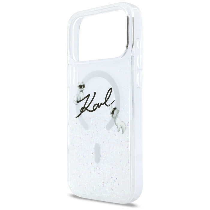 Кейс Karl Lagerfeld Liquid Glitter с лого на Karl Script за iPhone 17 Pro Max - прозрачен