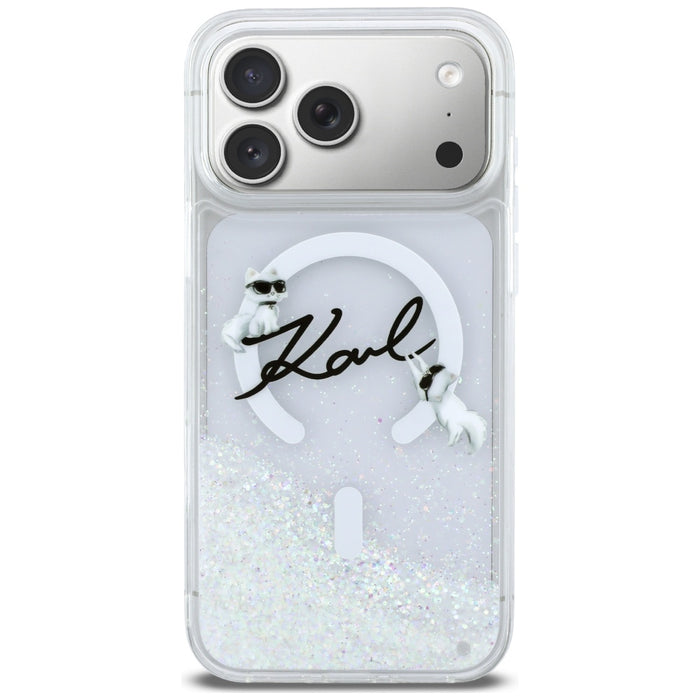 Кейс Karl Lagerfeld Liquid Glitter с лого на Karl Script за iPhone 17 Pro Max - прозрачен