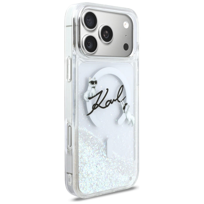 Кейс Karl Lagerfeld Liquid Glitter с лого на Karl Script за iPhone 17 Pro Max - прозрачен