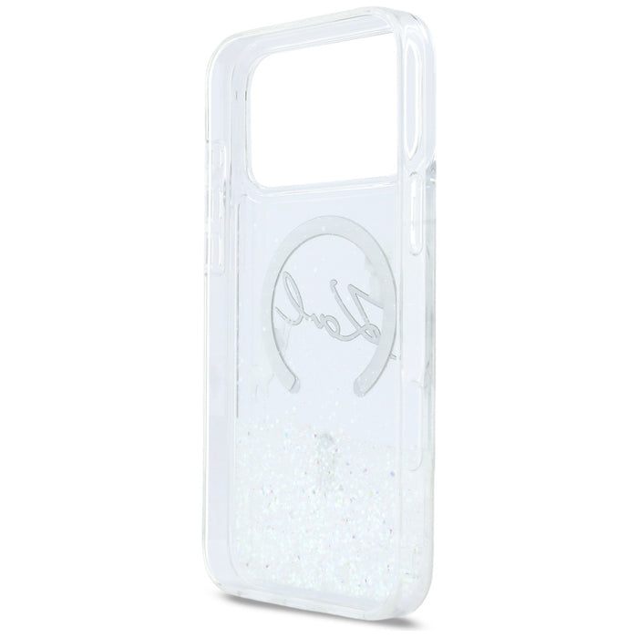Кейс Karl Lagerfeld Liquid Glitter с лого на Karl Script за iPhone 17 Pro Max - прозрачен