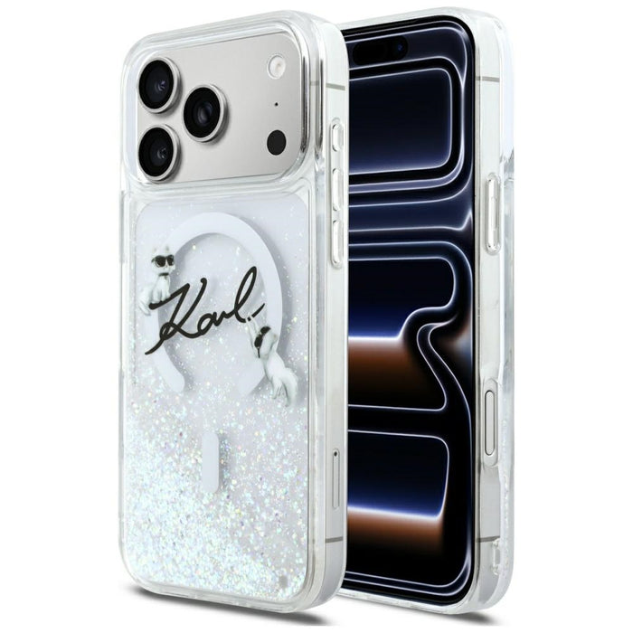Кейс Karl Lagerfeld Liquid Glitter с лого на Karl Script за iPhone 17 Pro Max - прозрачен