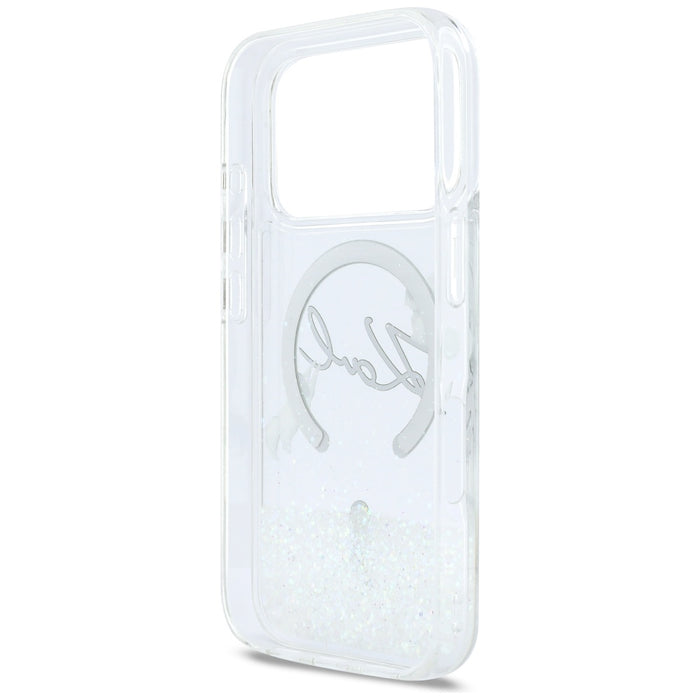Кейс Karl Lagerfeld Liquid Glitter с лого на Karl Script за iPhone 17 Pro - прозрачен
