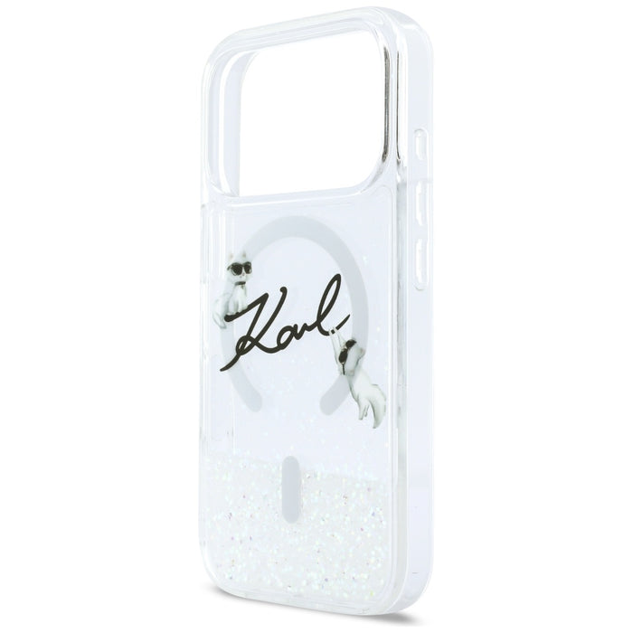 Кейс Karl Lagerfeld Liquid Glitter с лого на Karl Script за iPhone 17 Pro - прозрачен