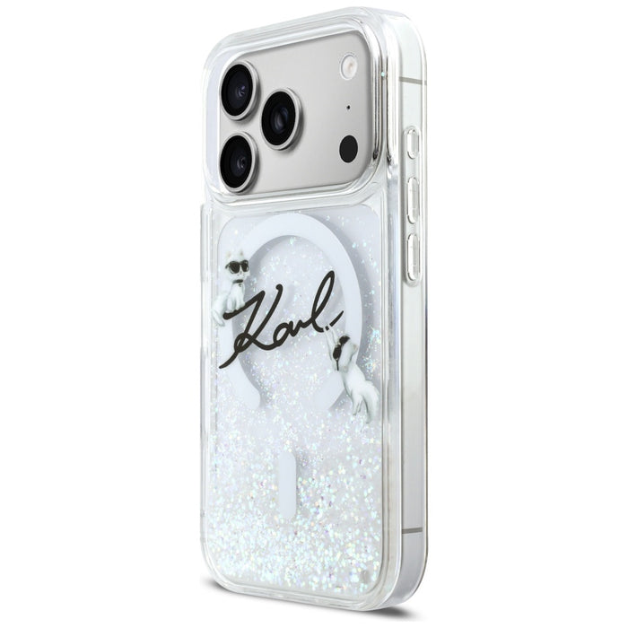 Кейс Karl Lagerfeld Liquid Glitter с лого на Karl Script за iPhone 17 Pro - прозрачен