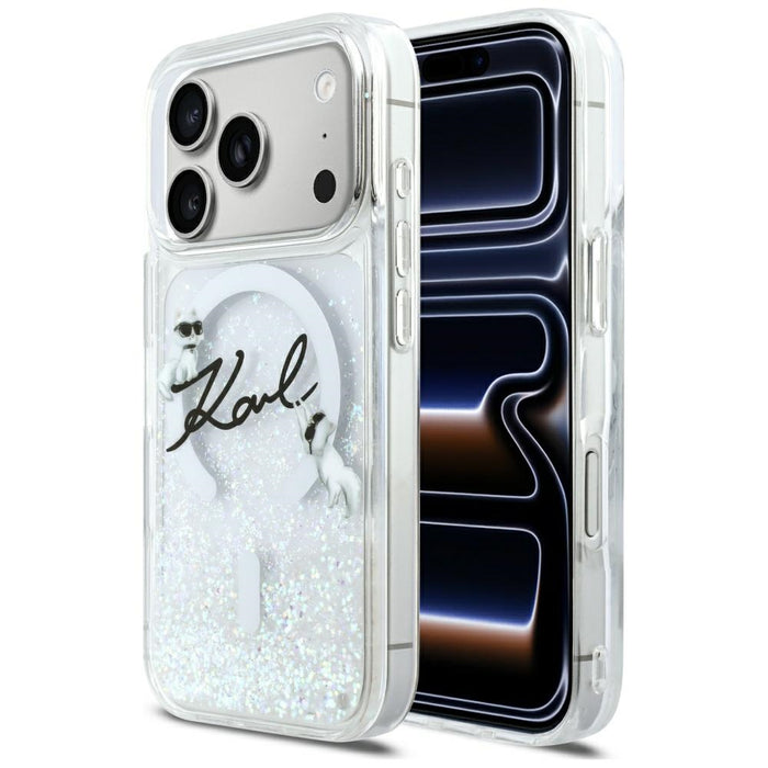 Кейс Karl Lagerfeld Liquid Glitter с лого на Karl Script за iPhone 17 Pro - прозрачен