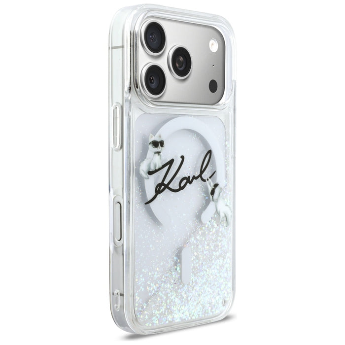 Кейс Karl Lagerfeld Liquid Glitter с лого на Karl Script за iPhone 17 Pro - прозрачен