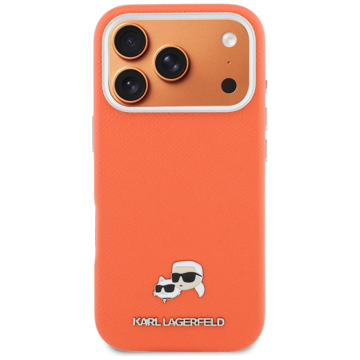 Кейс Karl Lagerfeld Karl & Choupette Head Pins Saffiano MagSafe за iPhone 17 Pro - оранжев