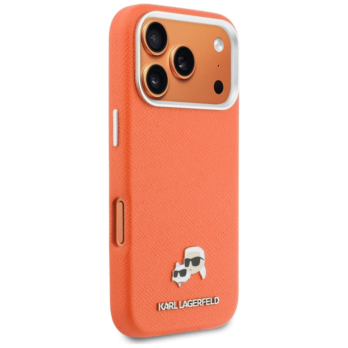 Кейс Karl Lagerfeld Karl & Choupette Head Pins Saffiano MagSafe за iPhone 17 Pro - оранжев