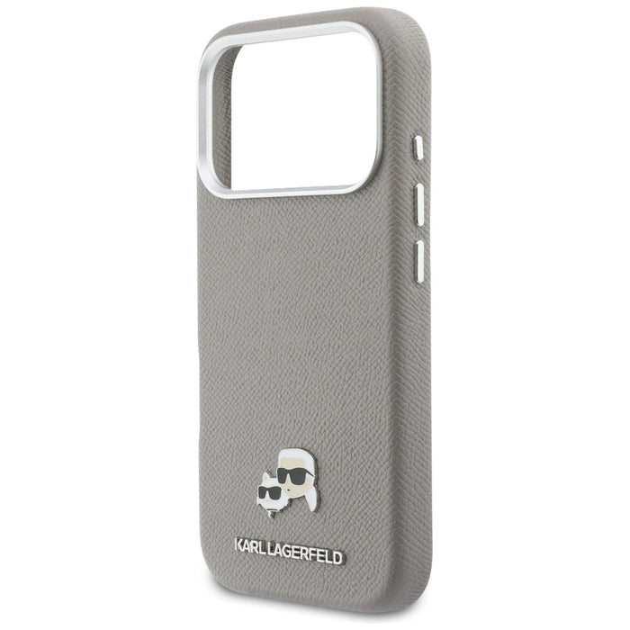 Калъф Karl Lagerfeld Karl & Choupette Head Pins Saffiano MagSafe за iPhone 17 Pro - сив