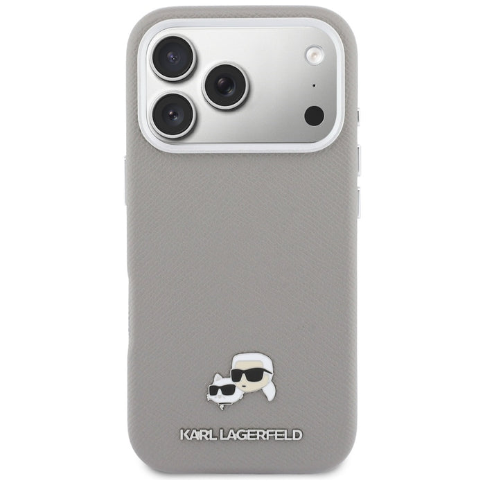 Калъф Karl Lagerfeld Karl & Choupette Head Pins Saffiano MagSafe за iPhone 17 Pro - сив
