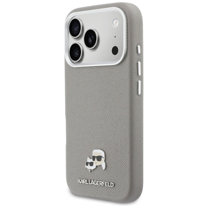 Калъф Karl Lagerfeld Karl & Choupette Head Pins Saffiano MagSafe за iPhone 17 Pro - сив