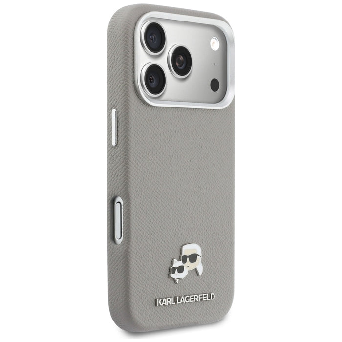 Калъф Karl Lagerfeld Karl & Choupette Head Pins Saffiano MagSafe за iPhone 17 Pro - сив