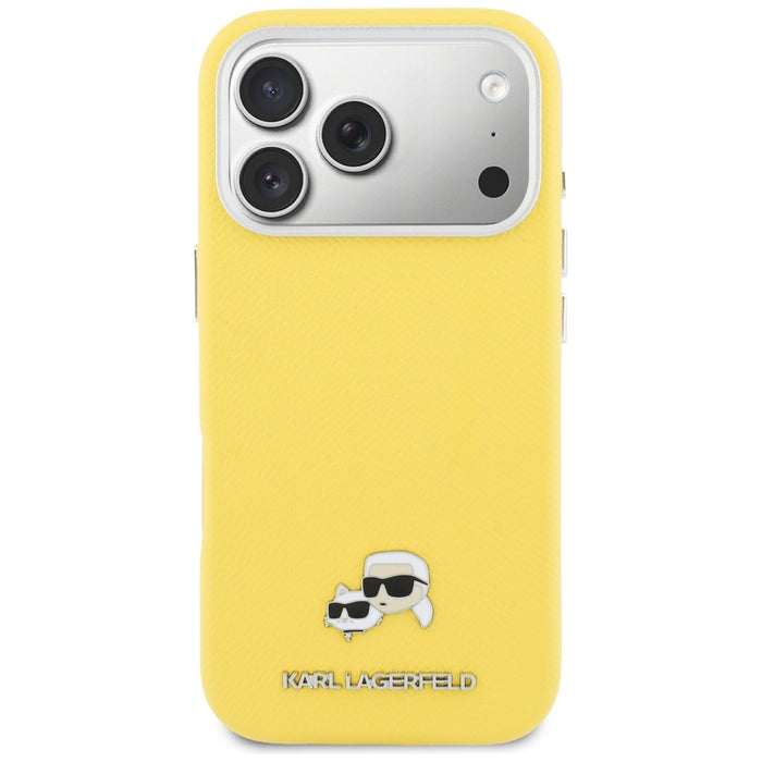 Калъф Karl Lagerfeld Karl & Choupette Head Pins Saffiano MagSafe за iPhone 17 Pro - жълт
