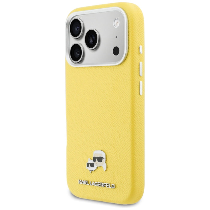 Калъф Karl Lagerfeld Karl & Choupette Head Pins Saffiano MagSafe за iPhone 17 Pro - жълт