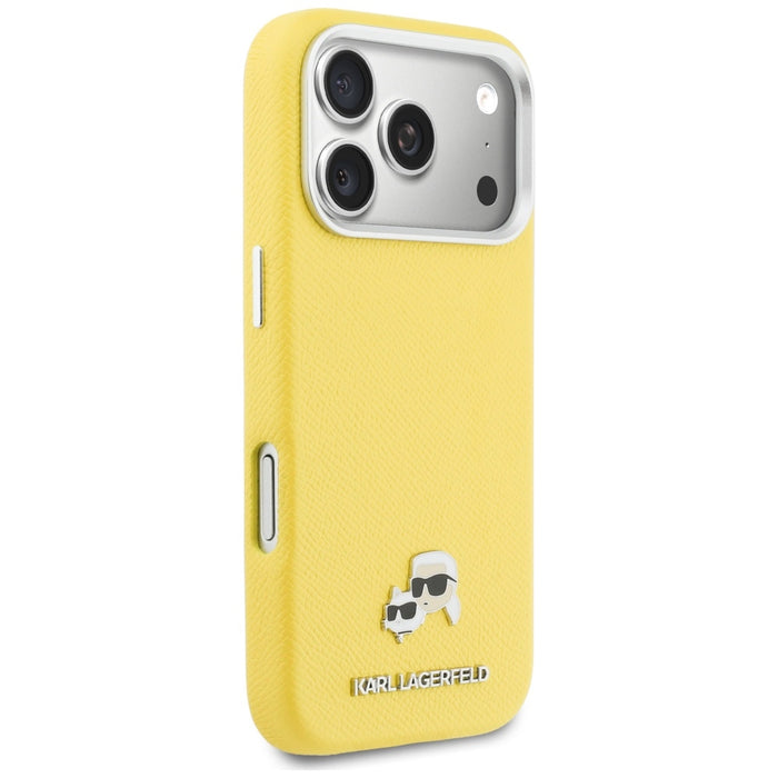 Калъф Karl Lagerfeld Karl & Choupette Head Pins Saffiano MagSafe за iPhone 17 Pro - жълт