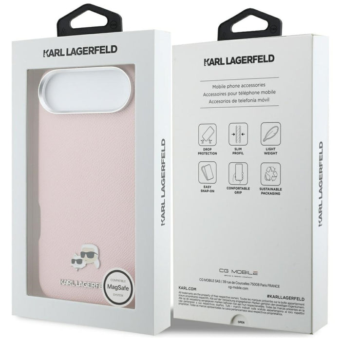 Кейс за iPhone Air Karl Lagerfeld Karl & Choupette с щифтове Saffiano MagSafe - розов
