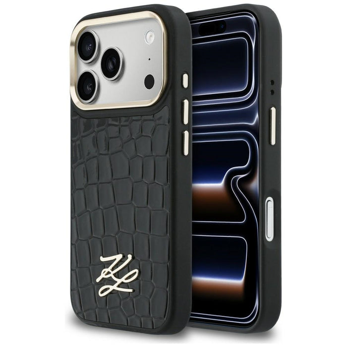 Кейс Karl Lagerfeld Croco KL Script Logo MagSafe за iPhone 17 Pro - черен
