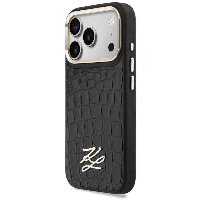 Кейс Karl Lagerfeld Croco KL Script Logo MagSafe за iPhone 17 Pro - черен