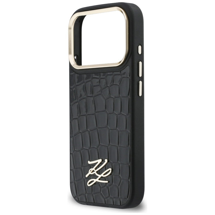 Кейс Karl Lagerfeld Croco KL Script Logo MagSafe за iPhone 17 Pro - черен
