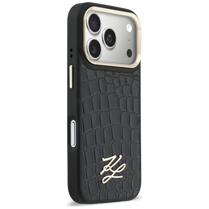 Кейс Karl Lagerfeld Croco KL Script Logo MagSafe за iPhone 17 Pro - черен