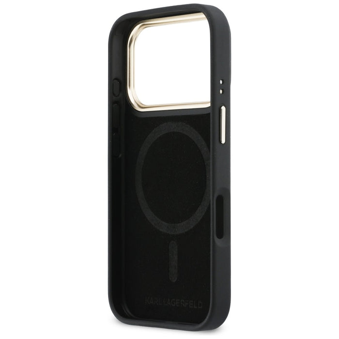 Кейс Karl Lagerfeld Croco KL Script Logo MagSafe за iPhone 17 Pro - черен