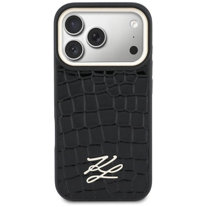 Кейс Karl Lagerfeld Croco KL Script Logo MagSafe за iPhone 17 Pro Max - черен