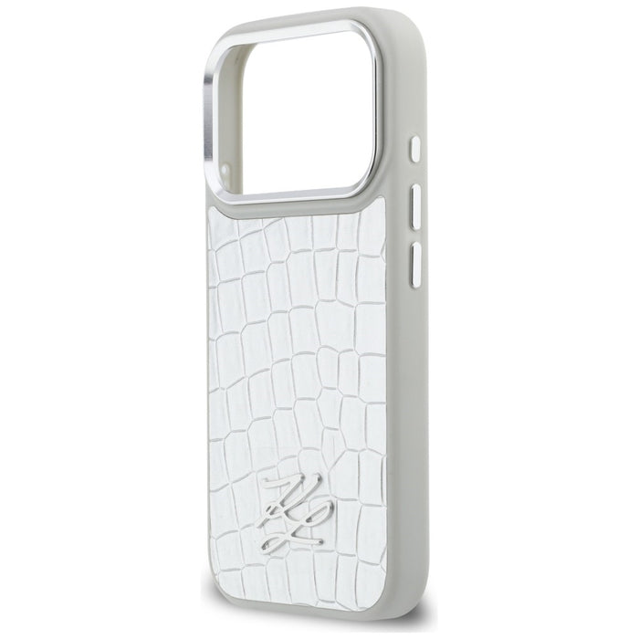 Кейс Karl Lagerfeld Croco KL Script Logo MagSafe за iPhone 17 Pro - сребрист
